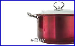 4pc Metallic Stainless Steel Stockpot Set Deep Casserole Cookware Lid Pot Pan 