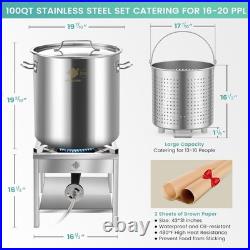100QT Stainless Steel Seafood Boil Pot with 200,000BTU Propane Burner