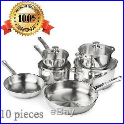 10 Pc Stainless Steel Cookware Set Sauce Pans Casserole Pan Frying Pan Stock Pot