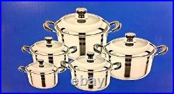 10 Pcs/Set Stainless Steel Stock Pots With Glass Lid 3.2 8.5 QT/ # P-6005