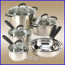 10-Piece Deluxe Stainless Steel Cookware Set Frying Pans, Stock Pot, Pans, Pots