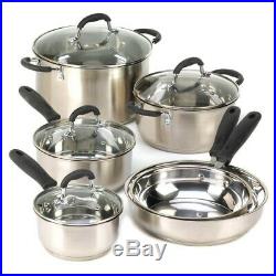 10-Piece Deluxe Stainless Steel Cookware Set Frying Pans, Stock Pot, Pans, Pots