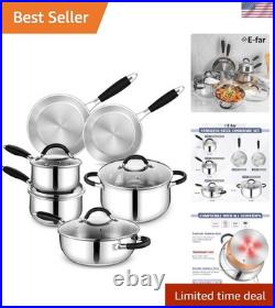 10-Piece Stainless Steel Cookware Set Induction Tri-Ply Base Pots and Pans