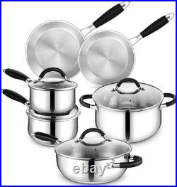 10-Piece Stainless Steel Cookware Set Induction Tri-Ply Base Pots and Pans