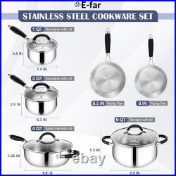10-Piece Stainless Steel Cookware Set Induction Tri-Ply Base Pots and Pans