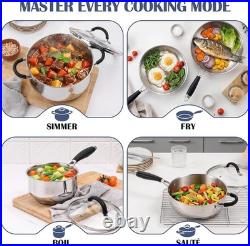 10-Piece Stainless Steel Cookware Set Induction Tri-Ply Base Pots and Pans