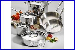 10-Piece Tri-Ply Clad Cookware Set, Stainless Steel Saute, Frying Pan, Stock Pot