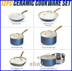 12 Pc Nonstick Ceramic Cookware Set with Steamer Easy Clean