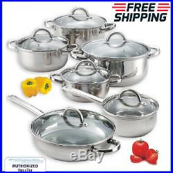 12 Pcs Cookware Set Induction Oven Safe Stainless Steel Chef Cooking Pots Pan