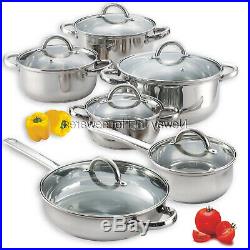 12 Pcs Cookware Set Induction Oven Safe Stainless Steel Chef Cooking Pots Pan