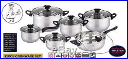 12pc Stainless Steel Casserole Saucepan Stock Pot Set Kitchen Induction Cookware
