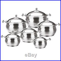 12pc Stainless Steel Induction Casserole Stockpot Cooking Pot Pan Cookware Set