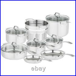 13-Piece Stainless Steel Cookware Set, 3-Ply Pots & Pans, Glass Lids, Strainer