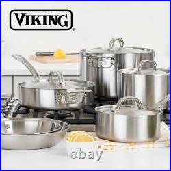 13-Piece Stainless Steel Cookware Set, 3-Ply Pots & Pans, Glass Lids, Strainer