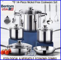 14-Piece Nickel Free Stainless Steel Cookware Set Nickel Free Pots and Pans Se