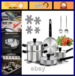 14-Piece Stainless Steel Cookware Set for Induction Non-Toxic Pots, Pans, Glas