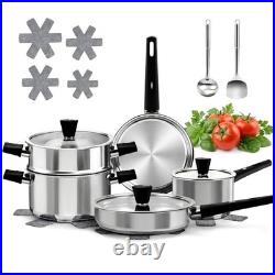 14-Piece Stainless Steel Cookware Set for Induction Non-Toxic Pots, Pans, Glas