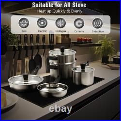 14-Piece Stainless Steel Cookware Set for Induction Non-Toxic Pots, Pans, Glas