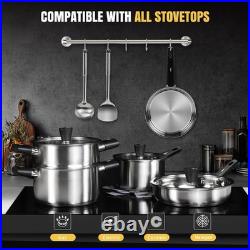 14-Piece Stainless Steel Cookware Set for Induction Non-Toxic Pots, Pans, Glas