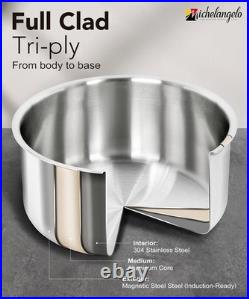 14pcs Tri-Ply Stainless Steel Cookware Set with Detachable Handles, Stackable