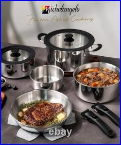 14pcs Tri-Ply Stainless Steel Cookware Set with Detachable Handles, Stackable