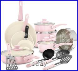 16 Piece Nonstick Cookware Set, Soft Grip Non-Toxic PFAS-Free Ceramic Pots &