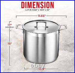 16 Quart Brushed Stainless Steel Stockpot with Lid Heavy Duty Induction Pot fo