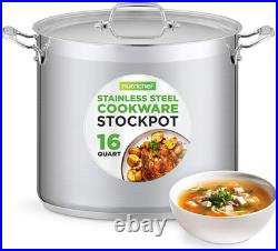 16-Quart Stainless Steel Stockpot 18/8 Food Grade Heavy Duty Large Stock Pot f