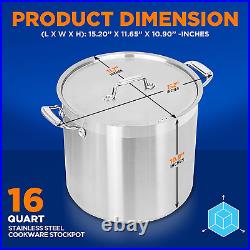 16-Quart Stainless Steel Stockpot Heavy Duty Large Pot Lid Dishwasher Safe Induc