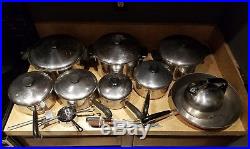 16 pieces 1801 Revere ware copper 8, 6, 4, 2, 1 qt. Stock pot. 12 Frying pan