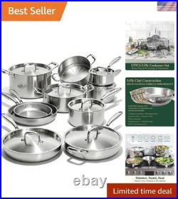 17Pcs 5 Ply Clad Stainless Steel Cookware Set with Lids, Heavy Duty Pots and
