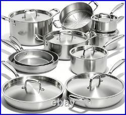 17Pcs 5 Ply Clad Stainless Steel Cookware Set with Lids, Heavy Duty Pots and 17Pcs 5 Ply Clad Stainless Steel Cookware Set with Lids, Heavy Duty Pots and