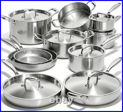 17Pcs 5 Ply Clad Stainless Steel Cookware Set with Lids, Heavy Duty Pots and