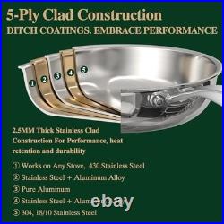 17Pcs 5 Ply Clad Stainless Steel Cookware Set with Lids, Heavy Duty Pots and