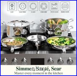 17Pcs 5 Ply Clad Stainless Steel Cookware Set with Lids, Heavy Duty Pots and