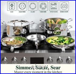 17Pcs 5 Ply Clad Stainless Steel Cookware Set with Lids, Heavy Duty Pots and