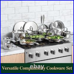 17Pcs 5 Ply Clad Stainless Steel Cookware Set with Lids, Heavy Duty Pots and