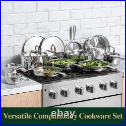 17Pcs 5 Ply Clad Stainless Steel Cookware Set with Lids, Heavy Duty Pots and