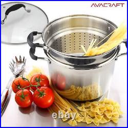 18/10 Stainless Steel, 4 Piece Pasta Pot with Strainer Insert, Stock Pot with