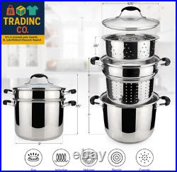 18/10 Stainless Steel, 4 Piece Pasta Pot with Strainer Insert, Stock Pot with St
