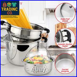 18/10 Stainless Steel, 4 Piece Pasta Pot with Strainer Insert, Stock Pot with St