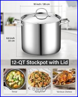 18/10 Stainless Steel Stockpot 12-Quart, Classic Deep Cooking Pot Canning Coo