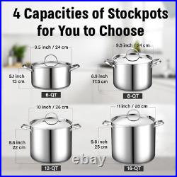18/10 Stainless Steel Stockpot 12-Quart, Classic Deep Cooking Pot Canning Coo