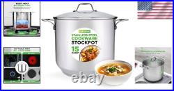 18/8 Stainless Steel 15 Quart Stock Pot with See-Through Lid Induction Ready 18/8 Stainless Steel 15 Quart Stock Pot with See-Through Lid Induction Ready