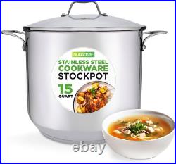 18/8 Stainless Steel 15 Quart Stock Pot with See-Through Lid Induction Ready 18/8 Stainless Steel 15 Quart Stock Pot with See-Through Lid Induction Ready