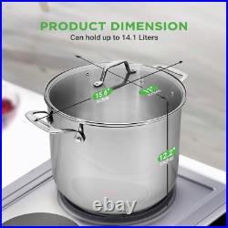18/8 Stainless Steel 15 Quart Stock Pot with See-Through Lid Induction Ready 18/8 Stainless Steel 15 Quart Stock Pot with See-Through Lid Induction Ready