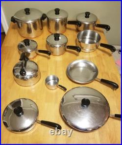 18 Piece Vintage Revere Ware 1801 Copper Bottom Cookware Set Lot! RARE PAN-Read
