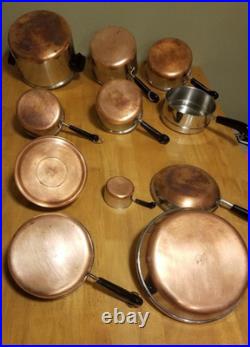 18 Piece Vintage Revere Ware 1801 Copper Bottom Cookware Set Lot! RARE PAN-Read