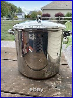 1989 REVERE WARE Stainless/Copper Clad HUGE 20 Qt Stock Pot & Lid CLEAN & SHINY