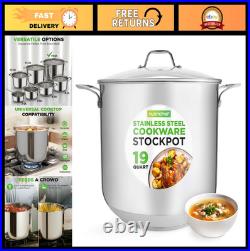19-Quart Stainless Steel Stockpot Heavy-Duty Induction Pot with Lid, Ideal for
